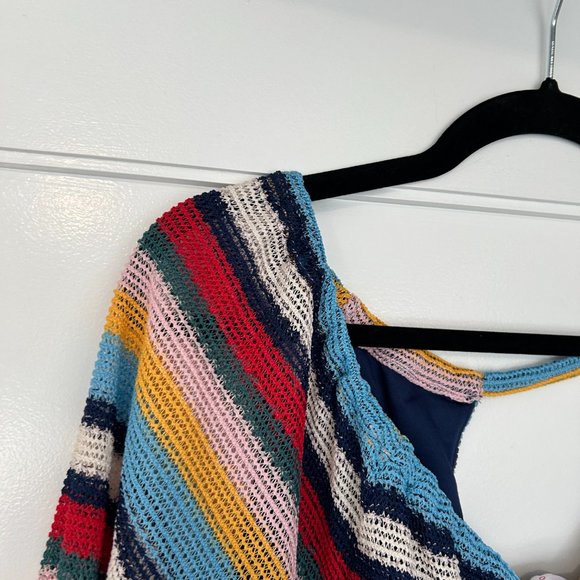 Parker Felicia Off Shoulder Top Sz L Multicolor Stripes Knit Balloon Sleeves - Picture 6 of 9